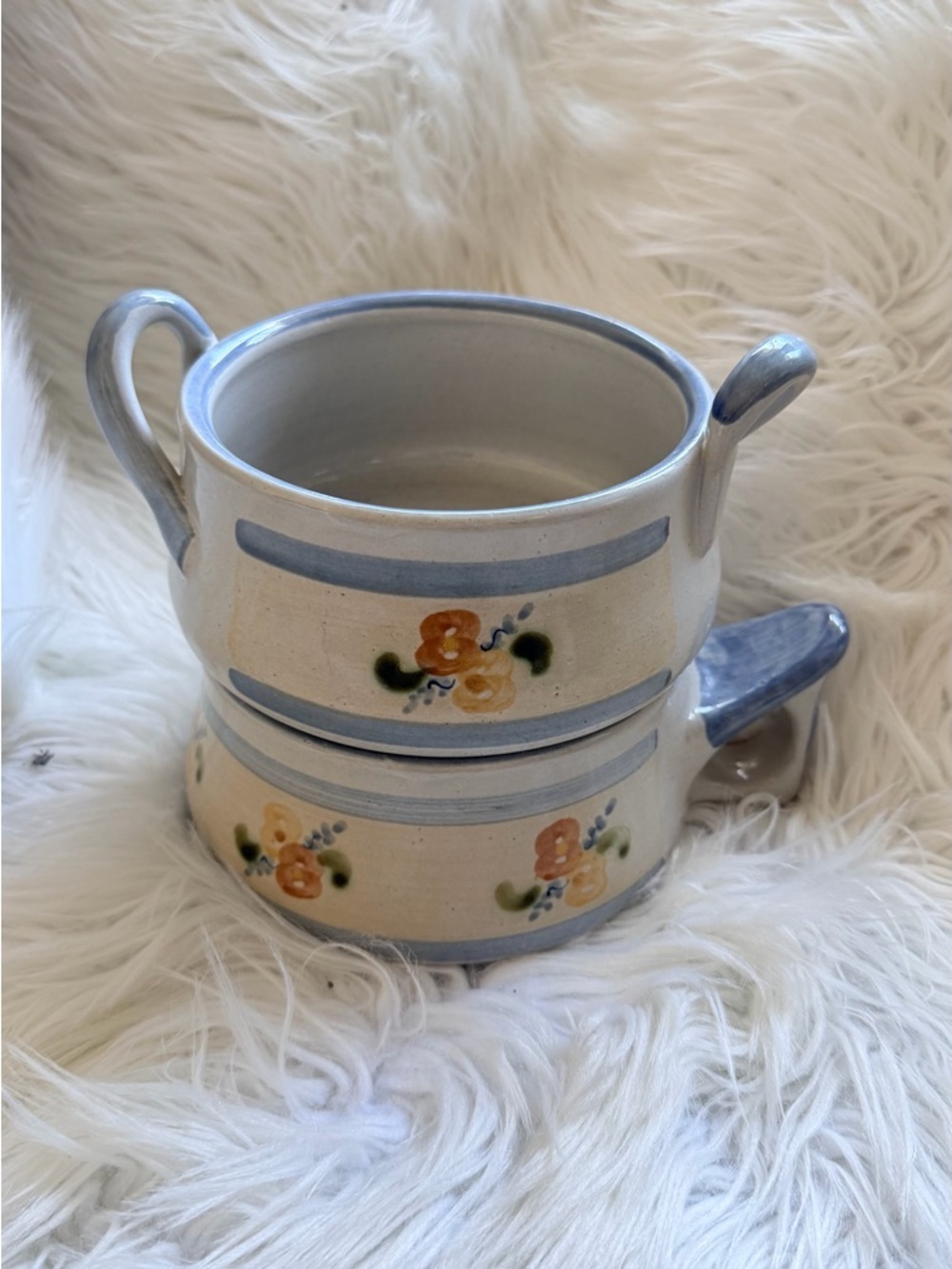 2 Vintage Mini‎ Mount Ware Hot Cold Dip Bowl Set Stoneware Microwave Safe Blue